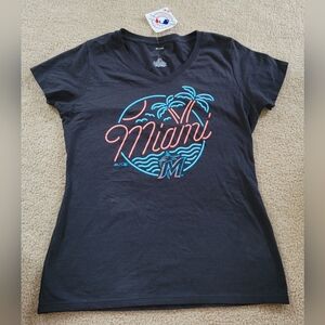New womens small MLB Miami Marlins v-neck black short sleeve top
